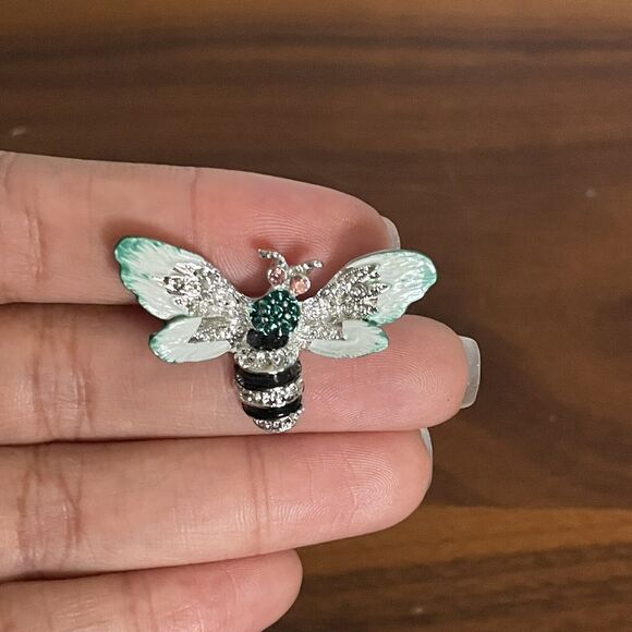 Vintage Retro Teal Enamel Fly Bee Insect Rhinestone Pin Brooch Lot‎ Of 2 - Picture 4 of 5